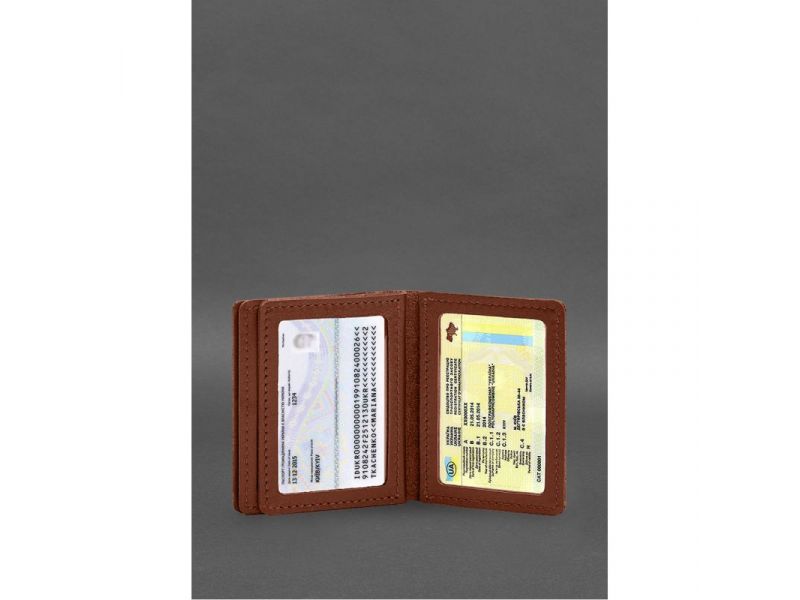 Кожаная обложка для водительского удостоверения, ID и пластиковых карт 2.1 светло-коричневая, фото 9