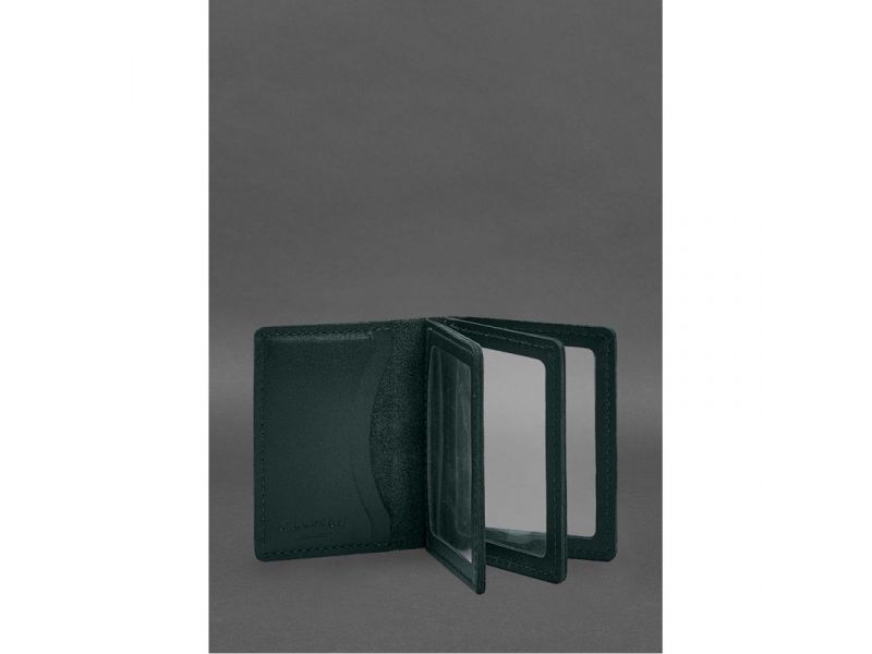 Кожаная обложка для водительского удостоверения, ID и пластиковых карт 2.1 зеленая, фото 2