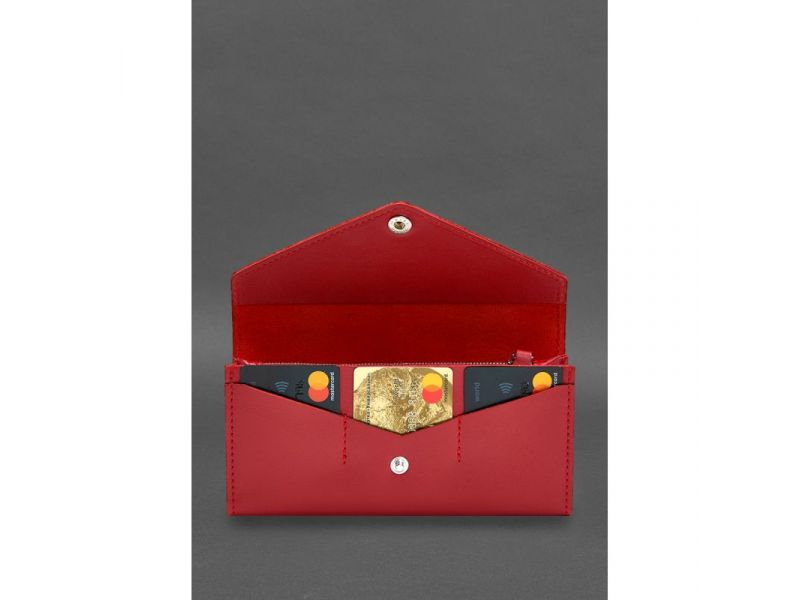 Кожаный  клатч (портмоне) на кнопке 5.0 красный краст, фото 3