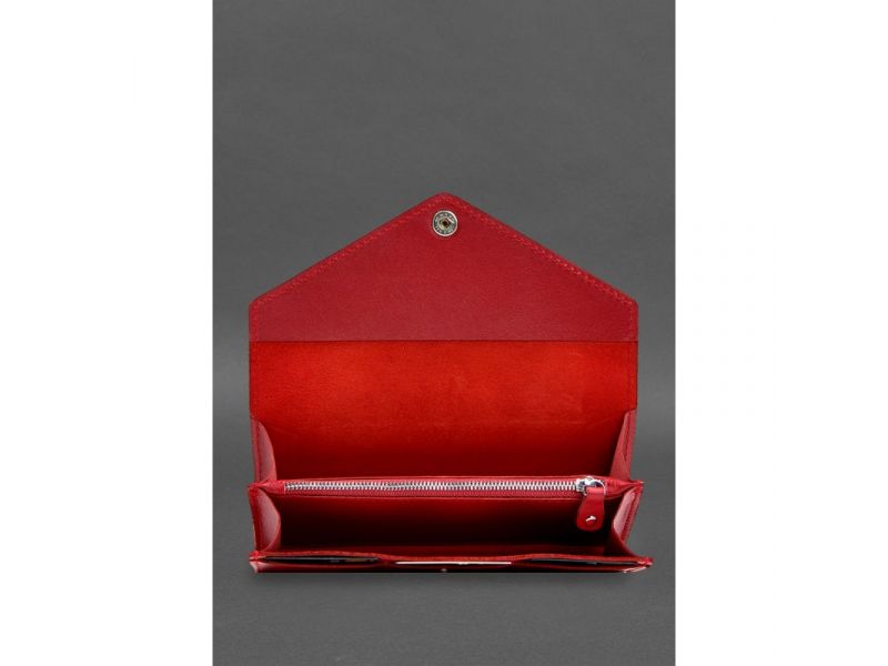 Кожаный  клатч (портмоне) на кнопке 5.0 красный краст, фото 4