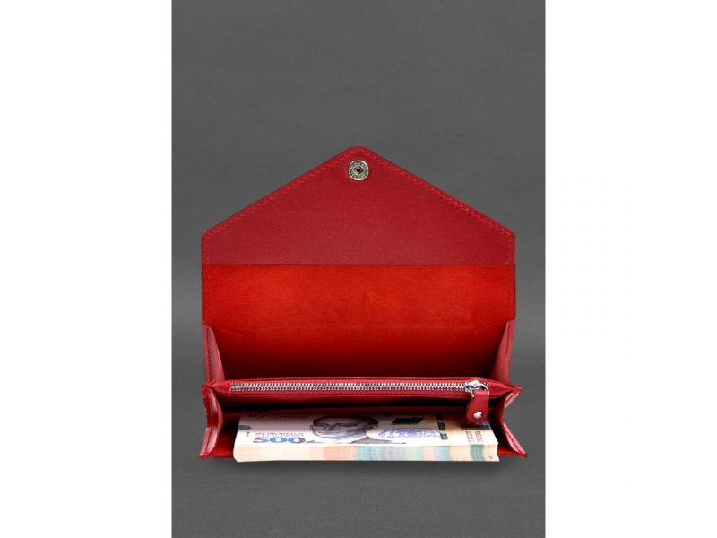 Кожаный  клатч (портмоне) на кнопке 5.0 красный краст, фото 5
