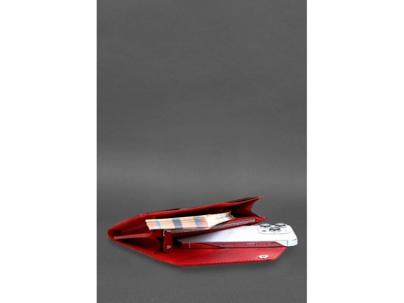 Кожаный  клатч (портмоне) на кнопке 5.0 красный краст, фото 6