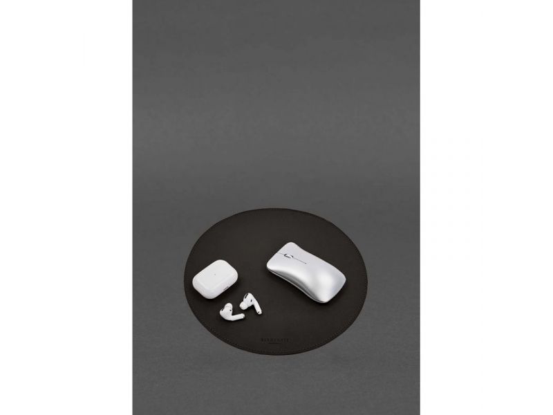 Круглый коврик для мышки из натуральной кожи темно-коричневый краст, фото 1