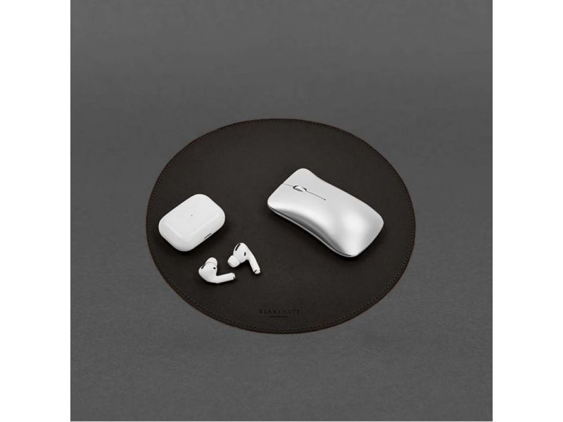 Круглый коврик для мышки из натуральной кожи темно-коричневый краст, фото 6