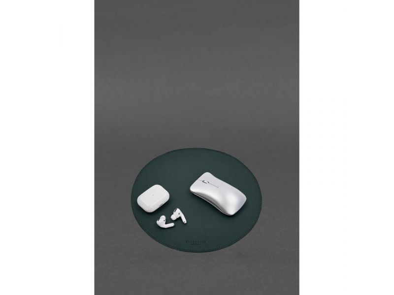 Круглый коврик для мышки из натуральной кожи зеленый краст, фото 1