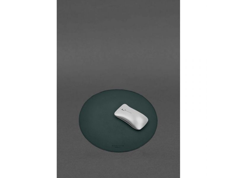 Круглый коврик для мышки из натуральной кожи зеленый краст, фото 3