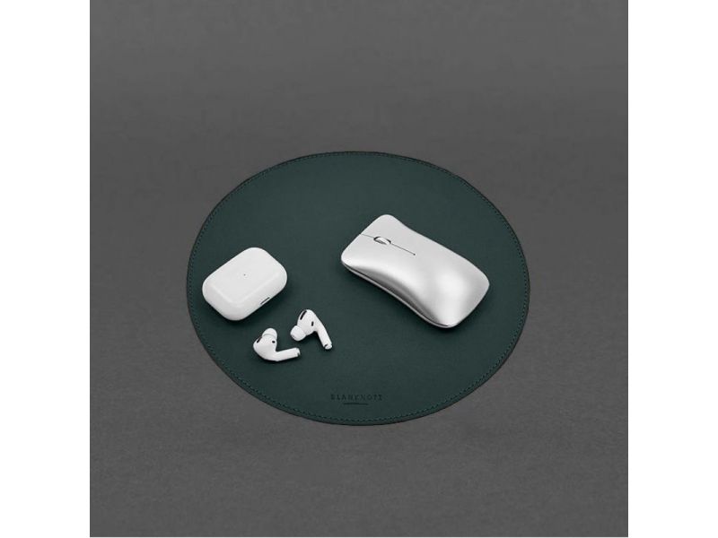 Круглый коврик для мышки из натуральной кожи зеленый краст, фото 6