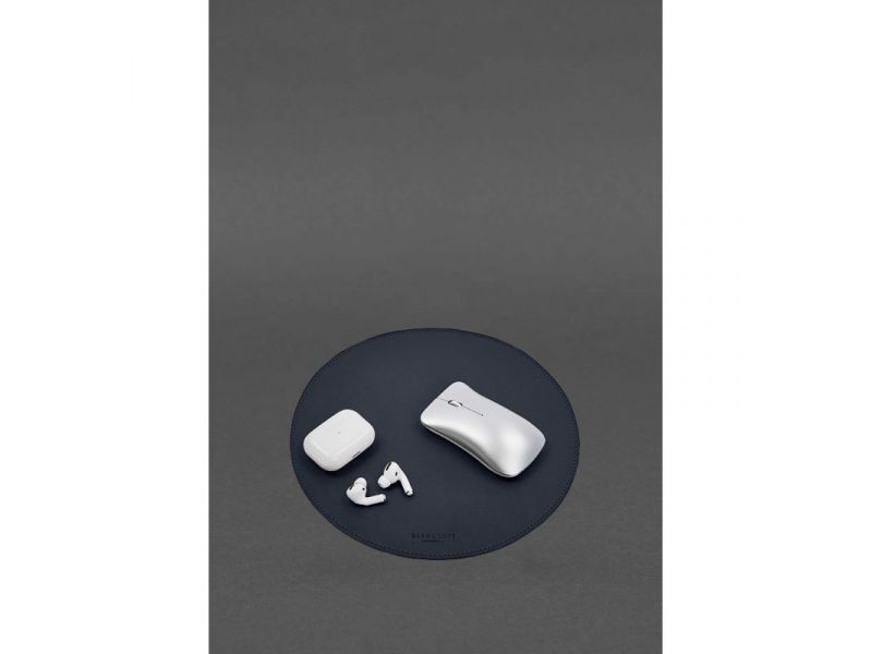 Круглый коврик для мышки из натуральной кожи синий краст, фото 1