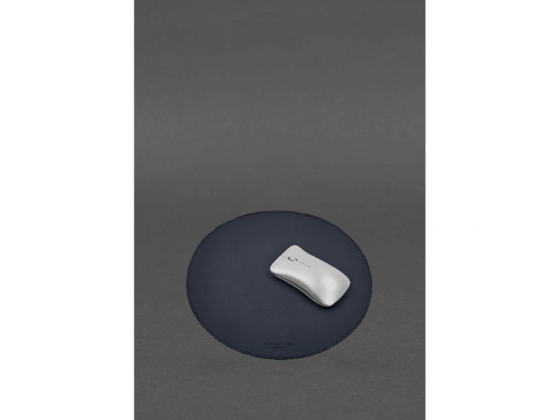 Круглый коврик для мышки из натуральной кожи синий краст, фото 3