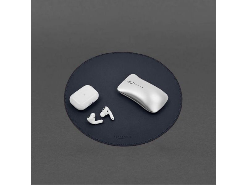 Круглый коврик для мышки из натуральной кожи синий краст, фото 6