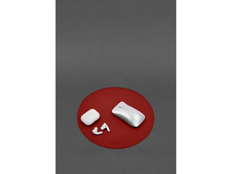 Круглый коврик для мышки из натуральной кожи красный краст, фото 1