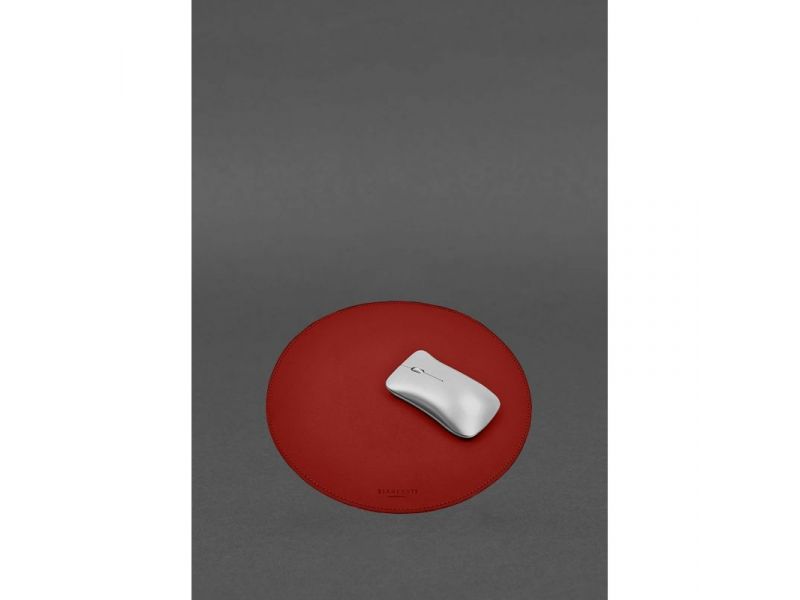 Круглый коврик для мышки из натуральной кожи красный краст, фото 3