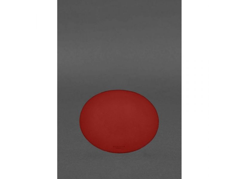 Круглый коврик для мышки из натуральной кожи красный краст, фото 2