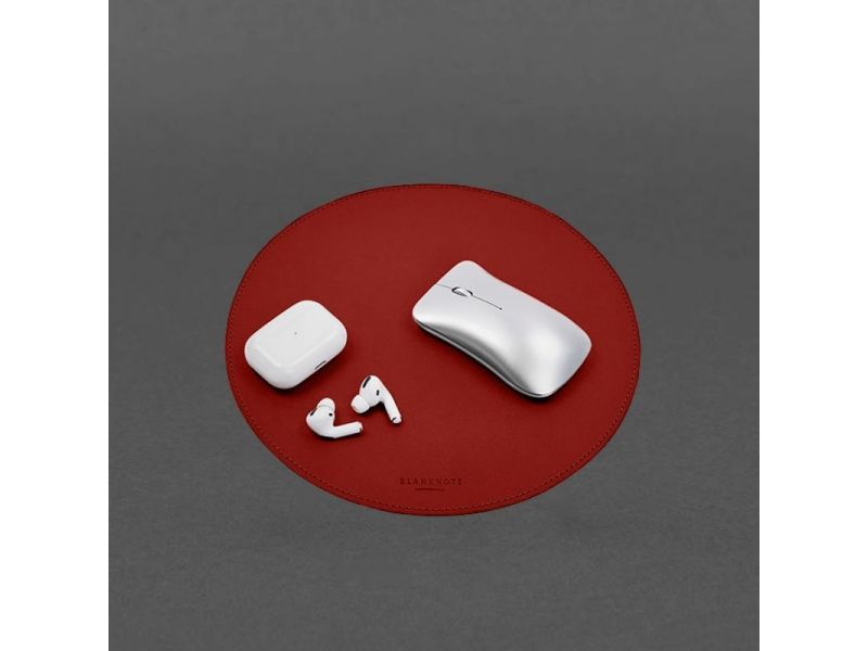 Круглый коврик для мышки из натуральной кожи красный краст, фото 6