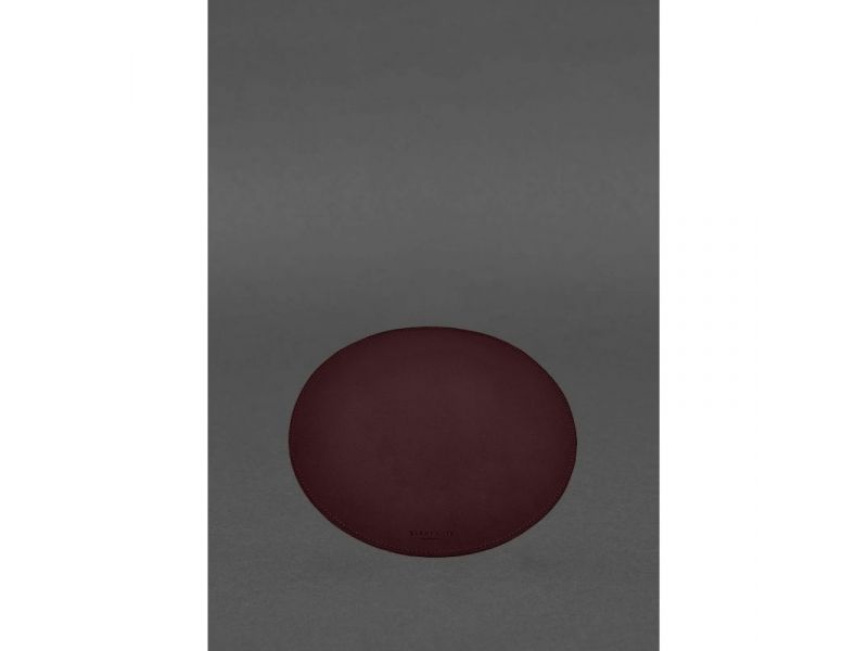 Круглый коврик для мышки из натуральной кожи бордовый краст, фото 2