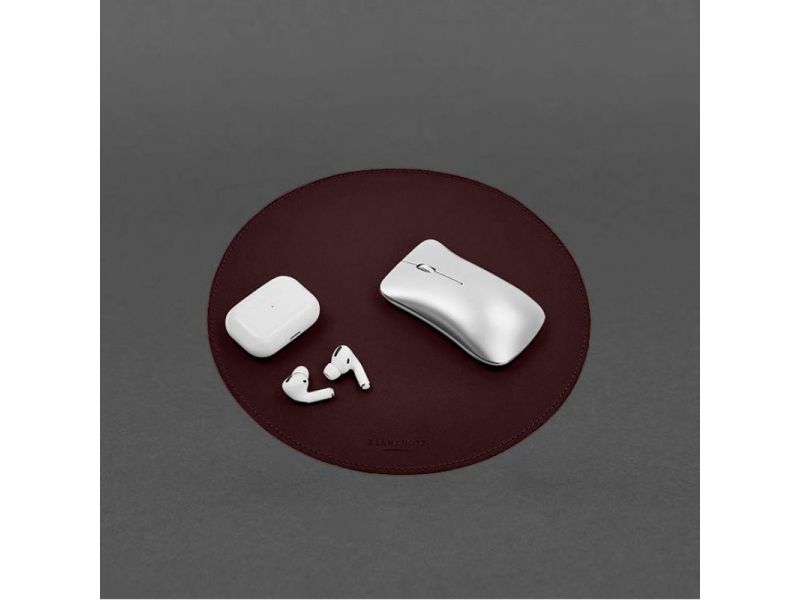 Круглый коврик для мышки из натуральной кожи бордовый краст, фото 6