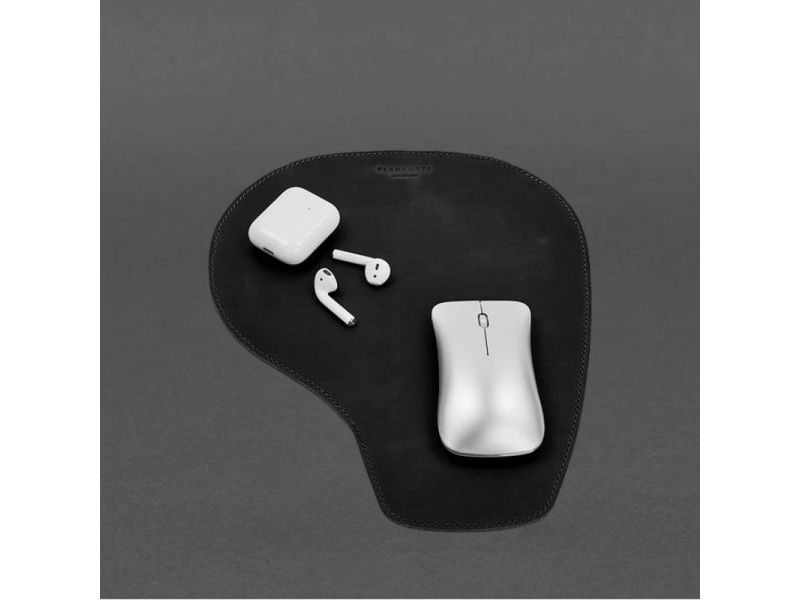 Коврик для мышки &amp;quot;Грушка&amp;quot; из натуральной кожи черный Crazy Horse, фото 6