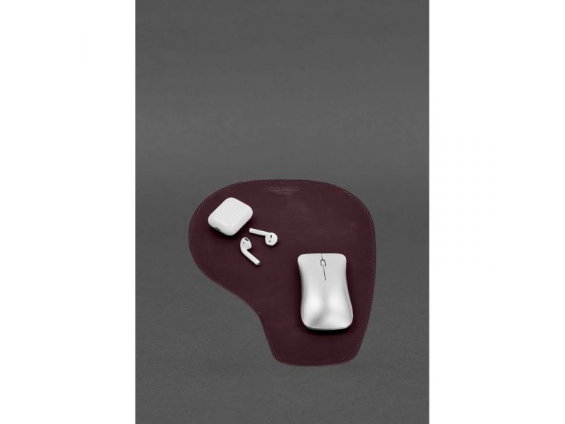 Коврик для мышки &amp;quot;Грушка&amp;quot; из натуральной кожи бордовый Crazy Horse, фото 1
