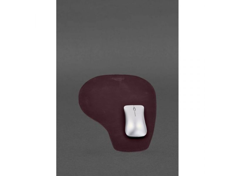 Коврик для мышки &amp;quot;Грушка&amp;quot; из натуральной кожи бордовый Crazy Horse, фото 3