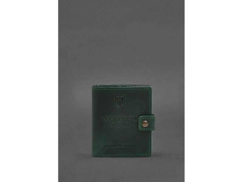 Кожаная обложка-портмоне для удостоверения офицера с карманом для жетона 11.1 зеленая Crazy Horse, фото 1
