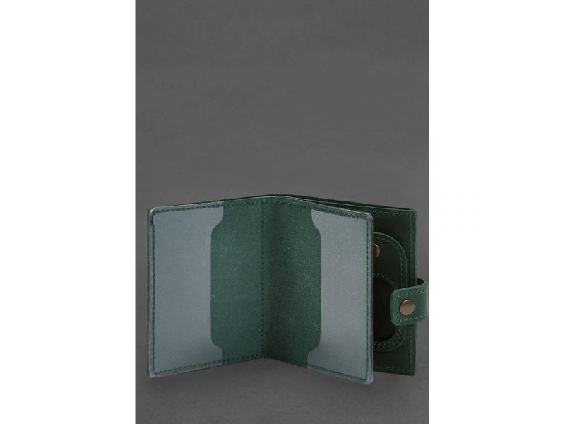 Кожаная обложка-портмоне для удостоверения офицера с карманом для жетона 11.1 зеленая Crazy Horse, фото 2