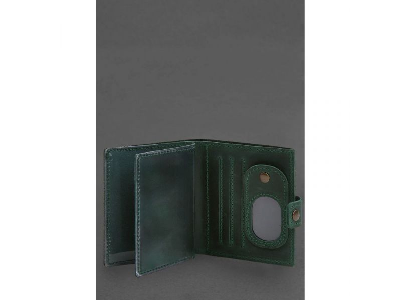 Кожаная обложка-портмоне для удостоверения офицера с карманом для жетона 11.1 зеленая Crazy Horse, фото 3