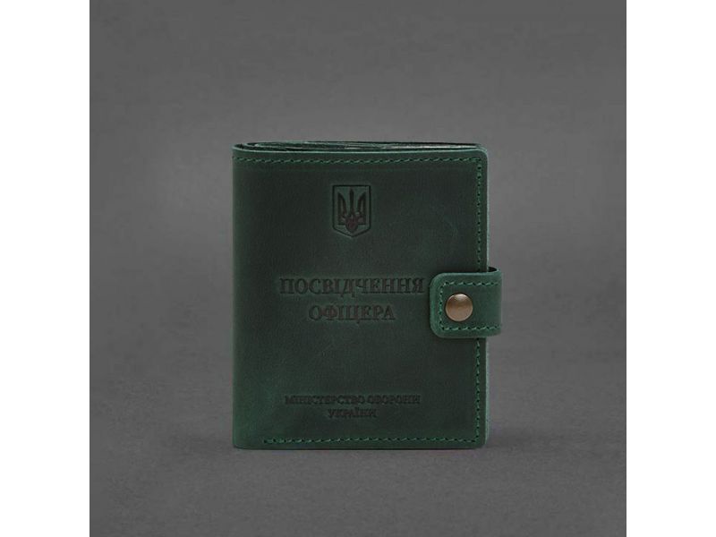 Кожаная обложка-портмоне для удостоверения офицера с карманом для жетона 11.1 зеленая Crazy Horse, фото 6