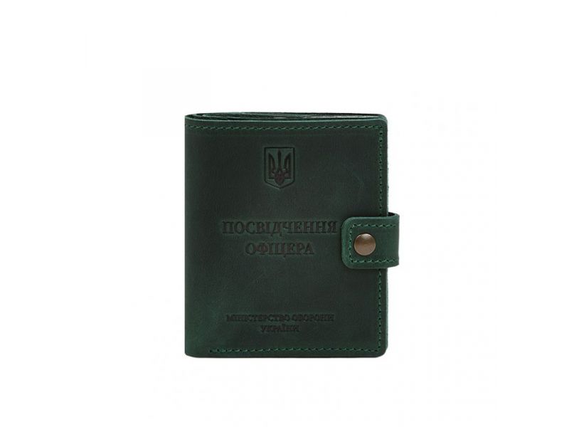 Кожаная обложка-портмоне для удостоверения офицера с карманом для жетона 11.1 зеленая Crazy Horse, фото 7