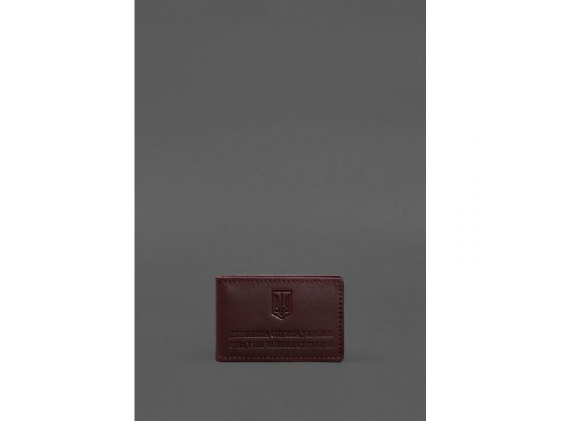 Кожаная обложка на удостоверение ДСНС с карманом бордовая, фото 1