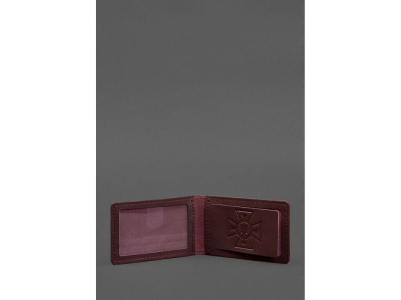 Кожаная обложка на удостоверение ДСНС с карманом бордовая, фото 2