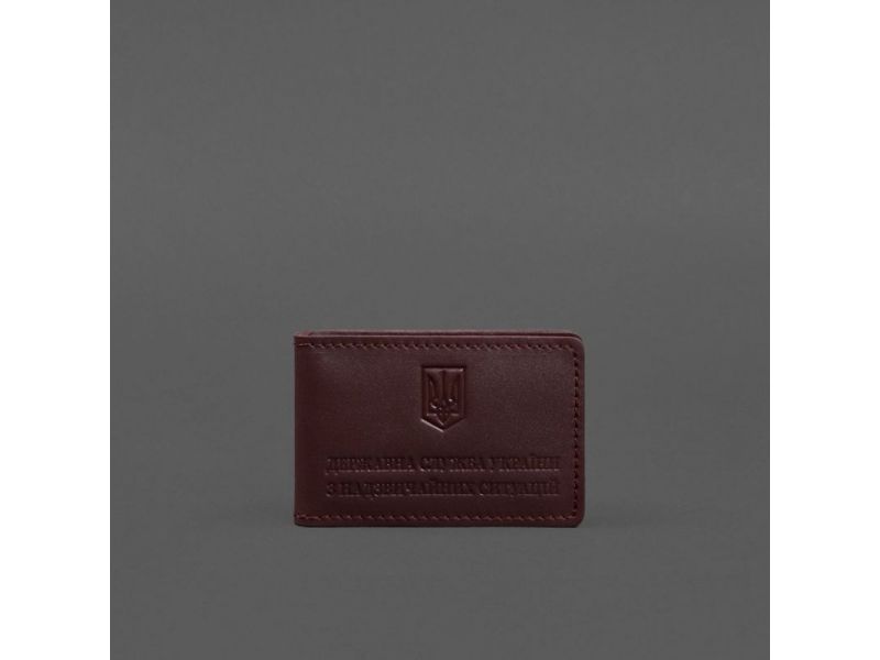 Кожаная обложка на удостоверение ДСНС с карманом бордовая, фото 6