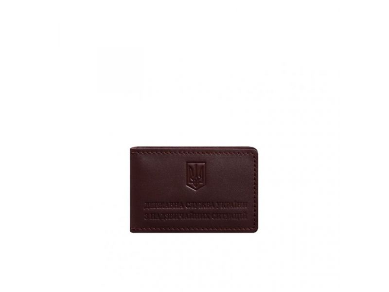 Кожаная обложка на удостоверение ДСНС с карманом бордовая, фото 7