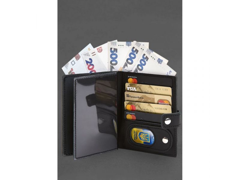 Кожаная обложка-портмоне для военного билета с карманом для жетона 15.1 Черная, фото 4