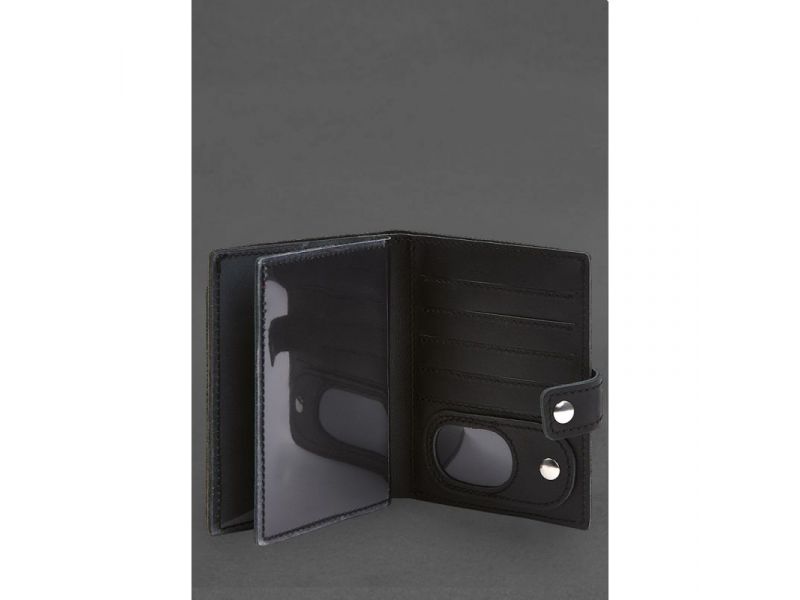 Кожаная обложка-портмоне для военного билета с карманом для жетона 15.1 Черная, фото 3