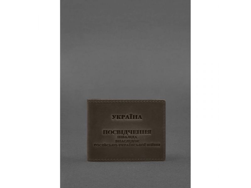 Кожаная обложка для удостоверения инвалида в результате российско-украинской войны темно-коричневый Crazy Horse, фото 1