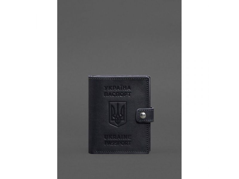 Кожаная обложка-портмоне на паспорт с гербом Украины 25.1 темно-синяя, фото 1