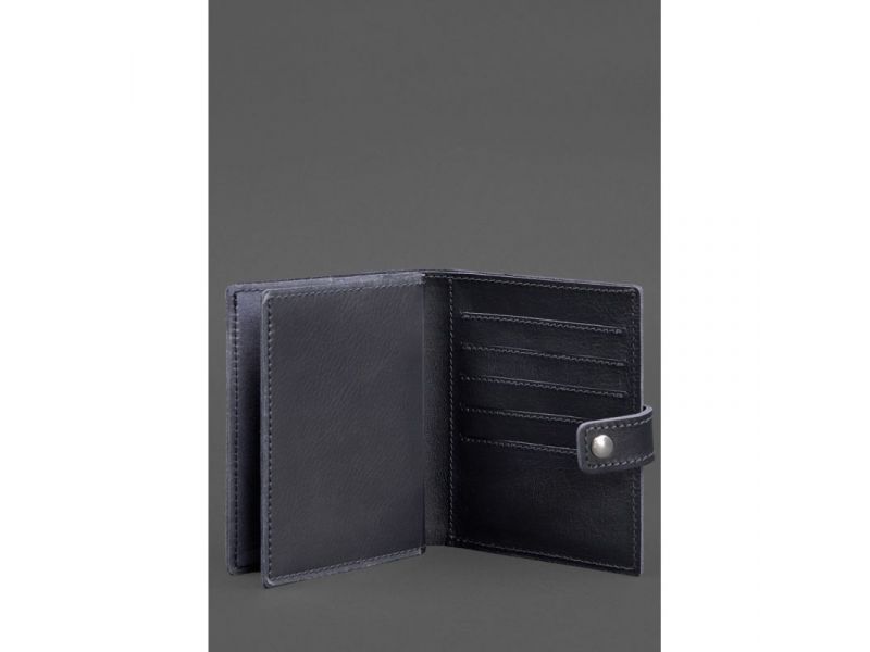 Кожаная обложка-портмоне на паспорт с гербом Украины 25.1 темно-синяя, фото 4