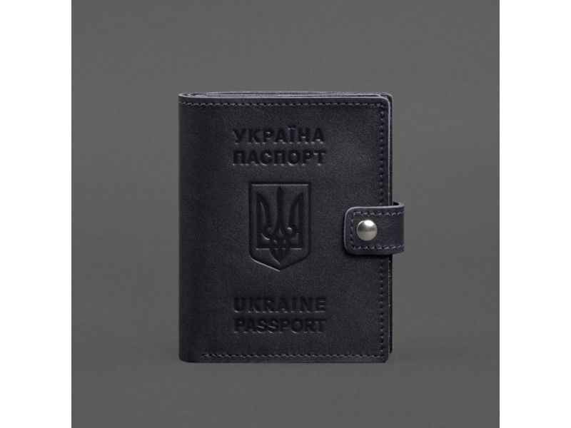 Кожаная обложка-портмоне на паспорт с гербом Украины 25.1 темно-синяя, фото 7