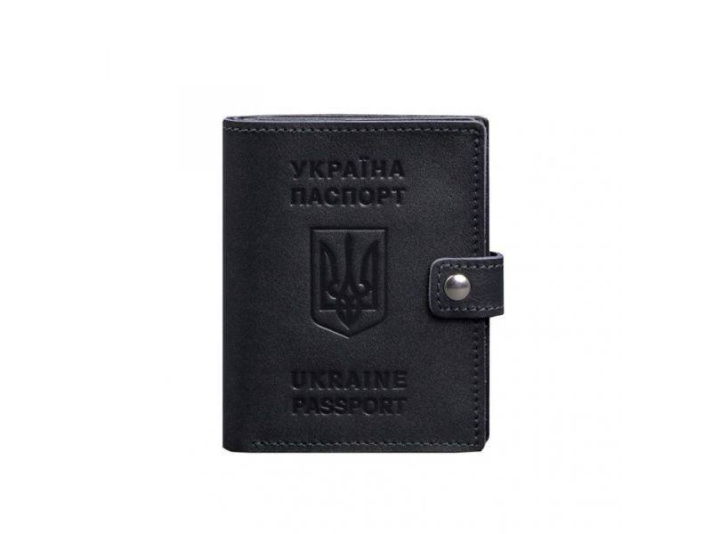 Кожаная обложка-портмоне на паспорт с гербом Украины 25.1 темно-синяя, фото 8