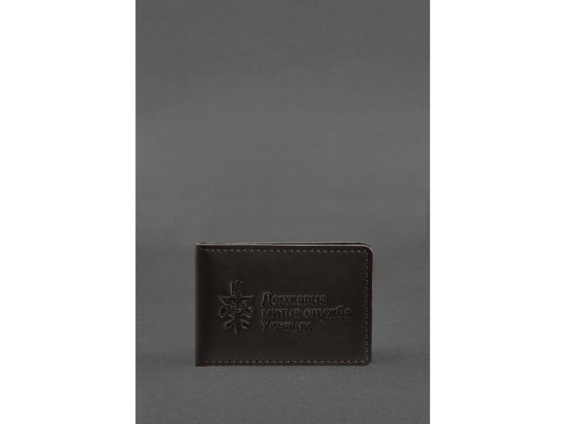 Кожаная обложка для удостоверения (карточки) государственной таможенной службы (ДМС) Темно-коричневая, фото 1