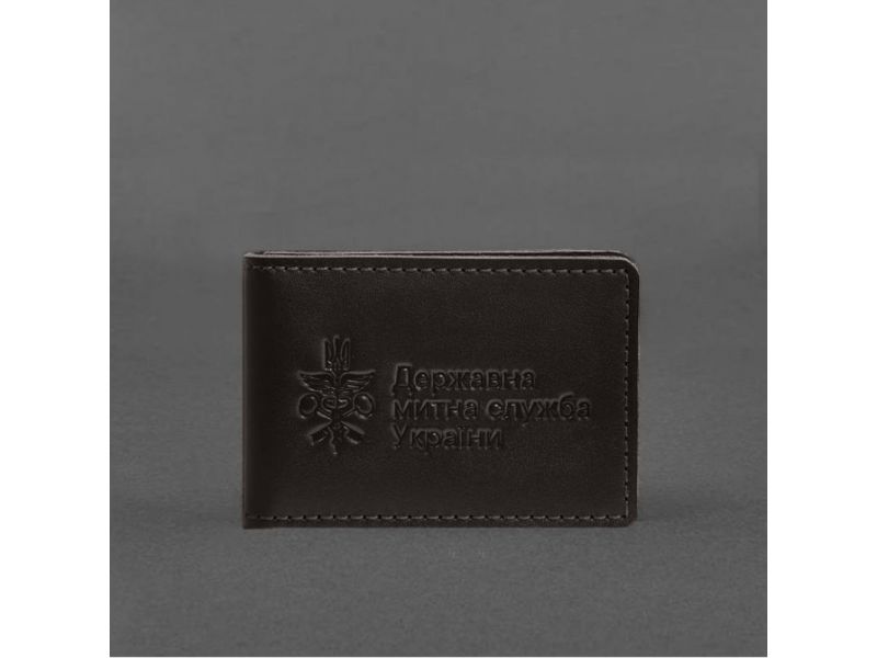 Кожаная обложка для удостоверения (карточки) государственной таможенной службы (ДМС) Темно-коричневая, фото 4