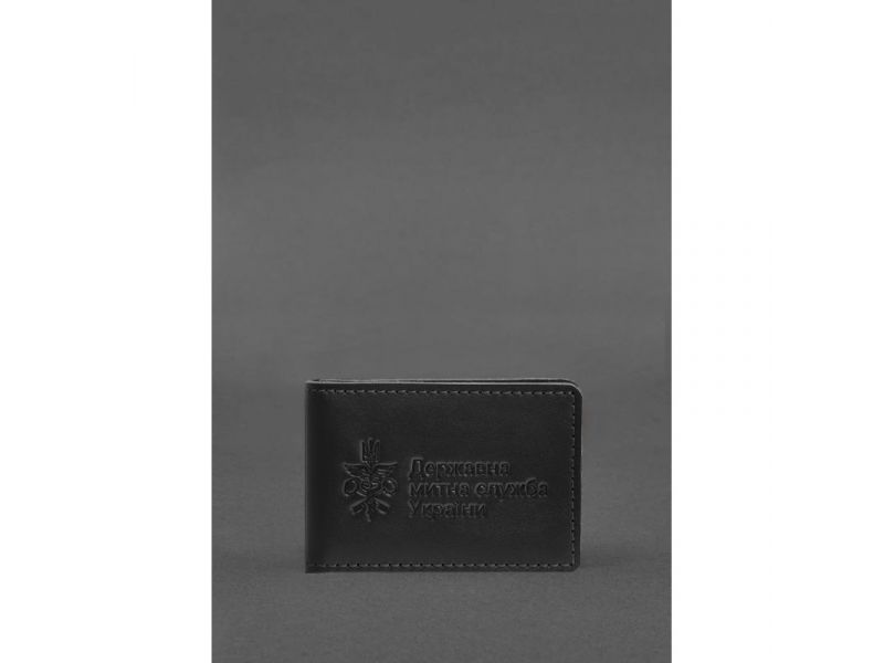 Кожаная обложка для удостоверения (карточки) государственной таможенной службы (ДМС) Черная, фото 1