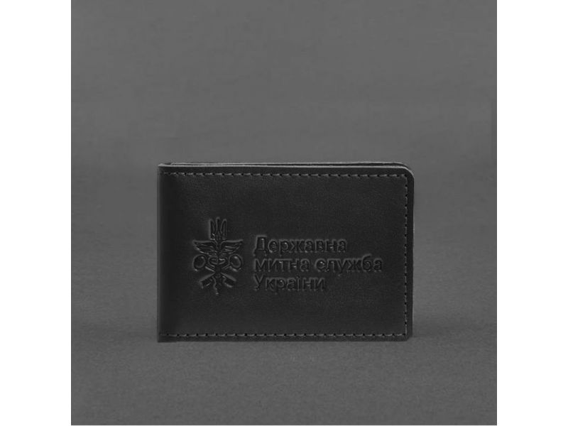 Кожаная обложка для удостоверения (карточки) государственной таможенной службы (ДМС) Черная, фото 4