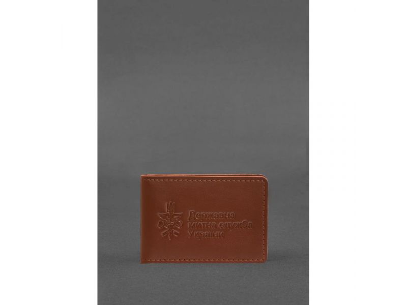 Кожаная обложка для удостоверения (карточки) государственной таможенной службы (ДМС) Светло-коричневая, фото 1