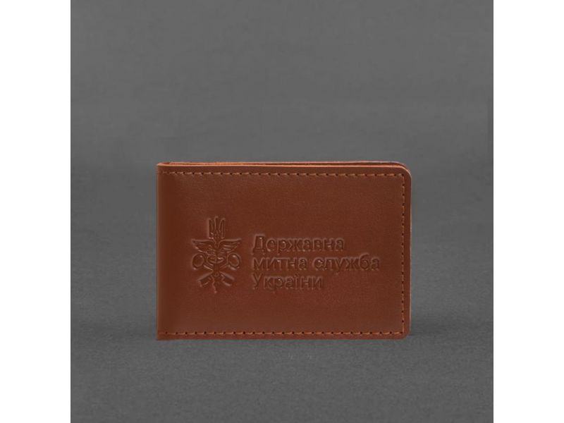 Кожаная обложка для удостоверения (карточки) государственной таможенной службы (ДМС) Светло-коричневая, фото 4
