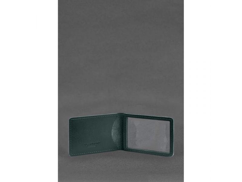 Кожаная обложка для удостоверения (карточки) государственной таможенной службы (ДМС) Зеленая, фото 2