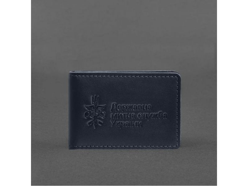 Кожаная обложка для удостоверения (карточки) государственной таможенной службы (ДМС) Синяя, фото 4