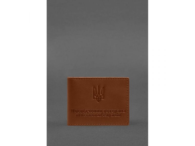 Кожаная обложка для удостоверения ветерана военной службы светло-коричневая, фото 1