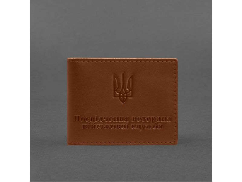 Кожаная обложка для удостоверения ветерана военной службы светло-коричневая, фото 4