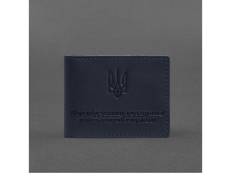 Кожаная обложка для удостоверения ветерана военной службы синяя, фото 4